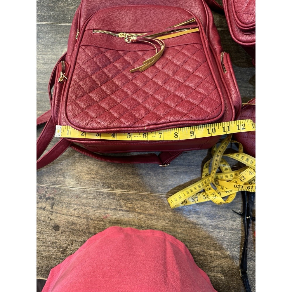 Red Quilted Mommy And Me Backpack Nesting 3 Pieces Vegan‎ Leather PETA Approved - Picture 15 of 16